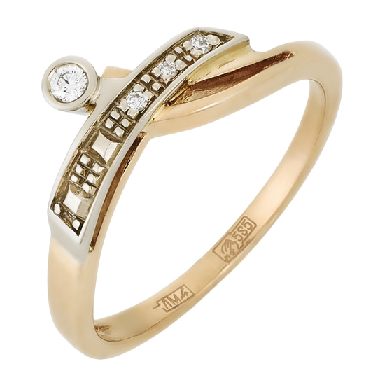 Кольцо из комбинированного золота 585 пробы c 4 бриллиантами, Л64019761 за 27920