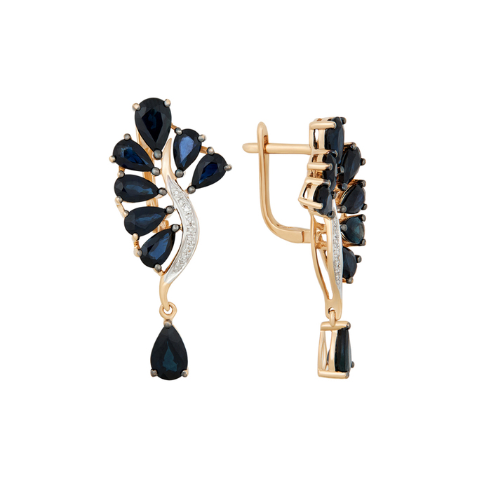 Серьги из золота 585 пробы c сапфирами и бриллиантами