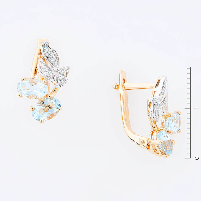 Серьги из золота 585 пробы c 14 бриллиантами и 4 топазами