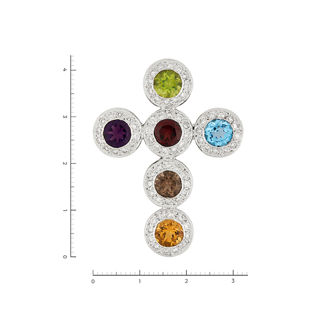 Подвеска из белого золота 750 пробы c 72 бриллиантами и 1 хризолитом и 1 гранатом и 1 аметистом и 1 топазом и 1 раухтопазом и 1 цитрином, Л 2809 8478 за 127000