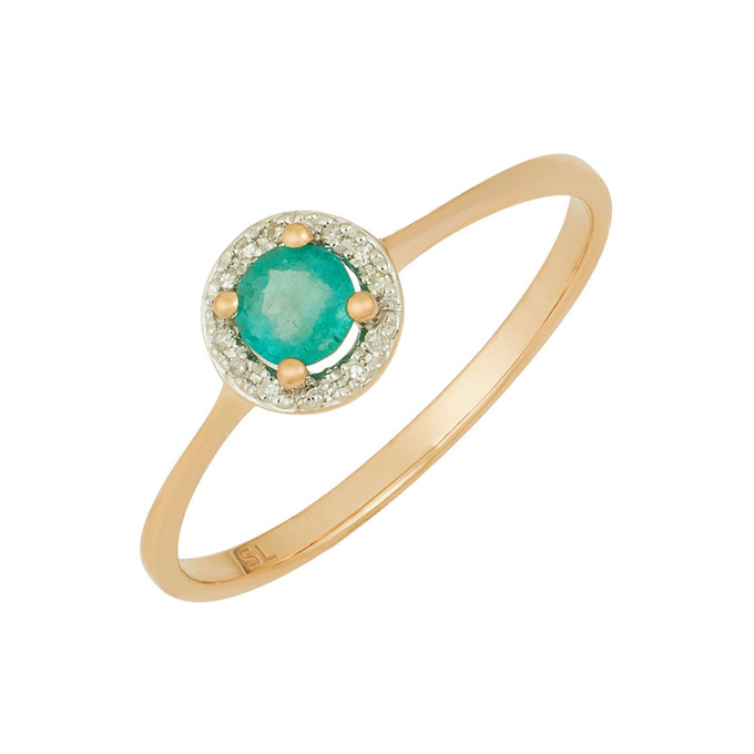 Кольцо из золота 585 пробы c изумрудом и бриллиантами