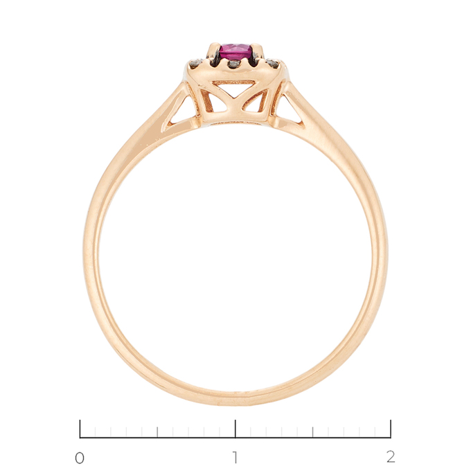 Кольцо из золота 585 пробы c 1 рубином и 8 бриллиантами, Л 2010 5086 за 14000