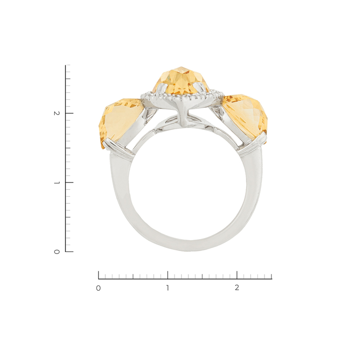 Кольцо из белого золота 750 пробы c 22 бриллиантами и 3 цитринами, Л 2809 5340 за 95000