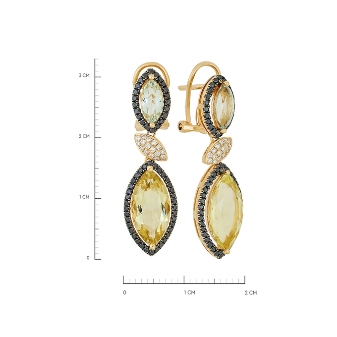 Серьги из золота 585 пробы c цитринами, празиолитами и бриллиантами, Л 2810 7798 за 76200