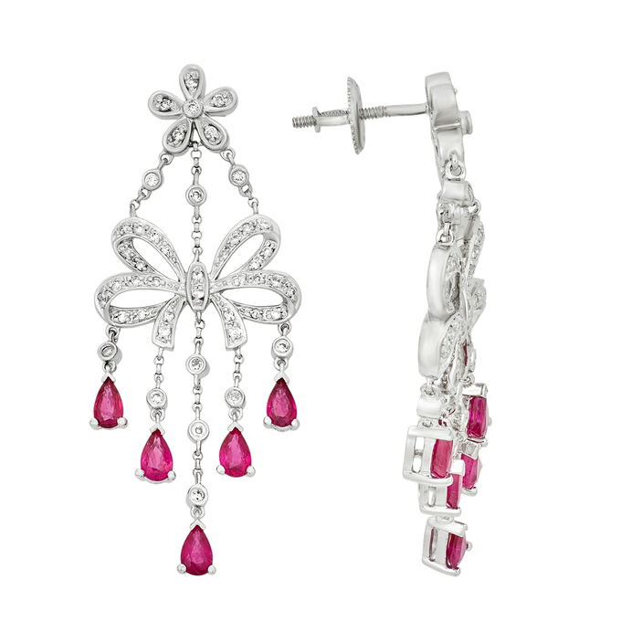 Серьги из золота 585 пробы с рубинами и бриллиантами, Л 2813 2649 за 130000