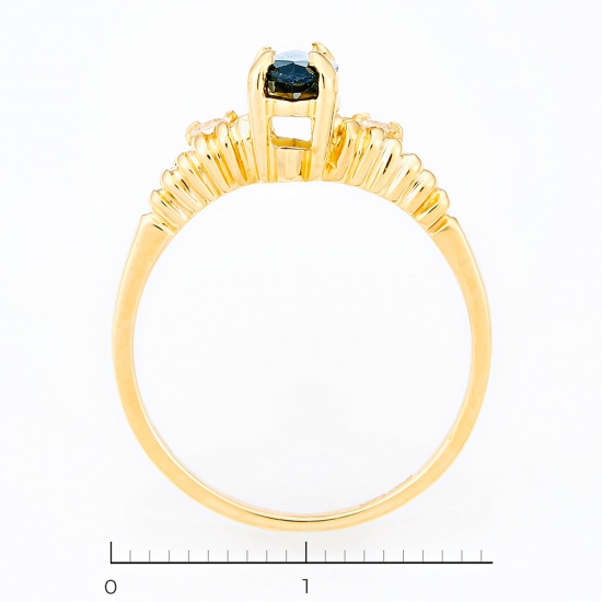 Кольцо из желтого золота 750 пробы c 2 бриллиантами и 1 сапфиром, Л45059520 за 22575