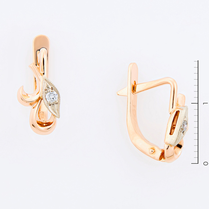 Серьги из золота 583 пробы c 2 бриллиантами