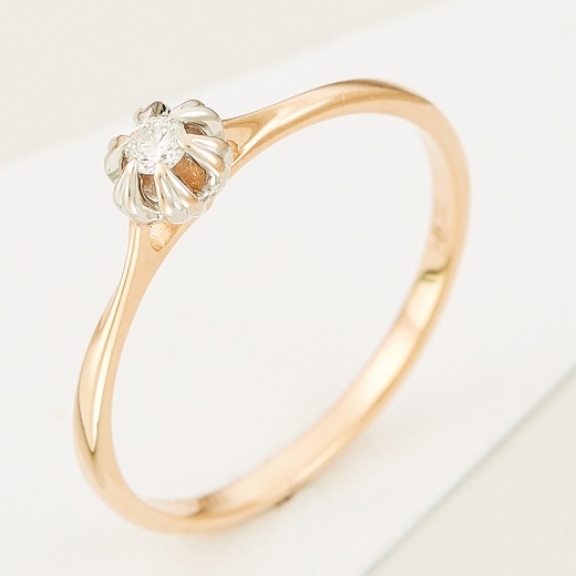 Кольцо из комбинированного золота 585 пробы c 1 бриллиантом Л43046180 фото 1