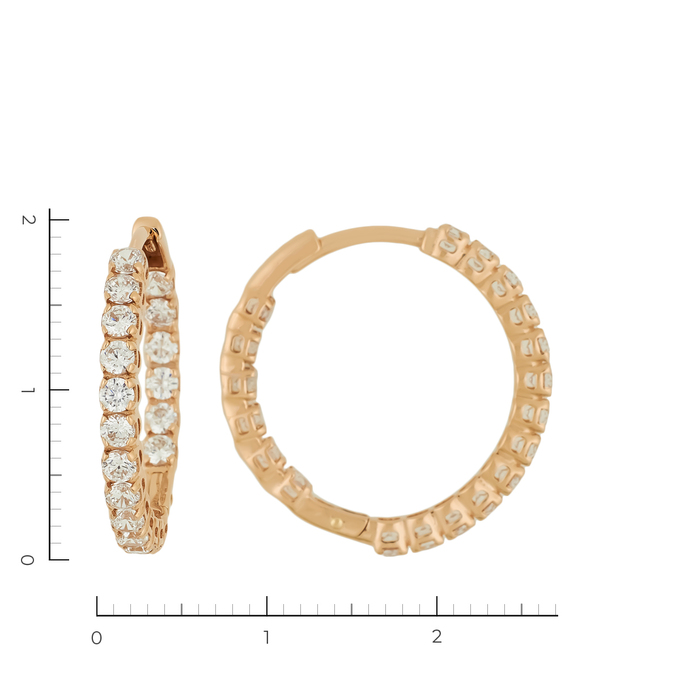 Серьги из красного золота 585 пробы c 38 фианитами