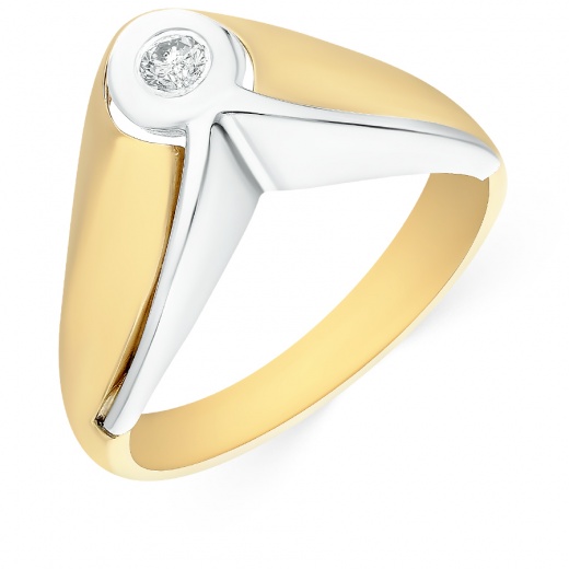 Кольцо из комбинированного золота 585 пробы c 1 бриллиантом 057117 фото 1