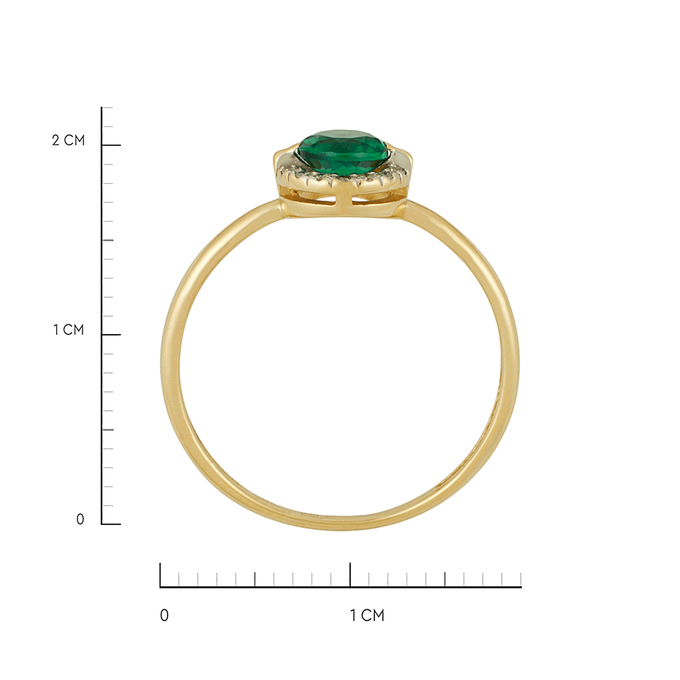 Кольцо из золота 585 пробы c бриллиантами и синтетическим изумрудом