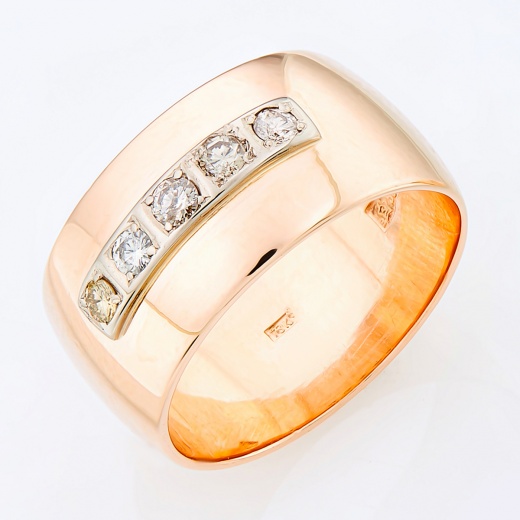 Кольцо обручальное из комбинированного золота 583 пробы c 5 бриллиантами Л33055737 фото 1