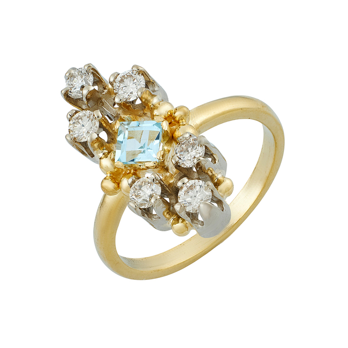 Кольцо из золота 750 пробы c топазом и бриллиантами