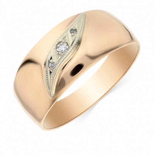 Кольцо из комбинированного золота 585 пробы c 3 упр. огр. бриллиантами 068920 фото 1