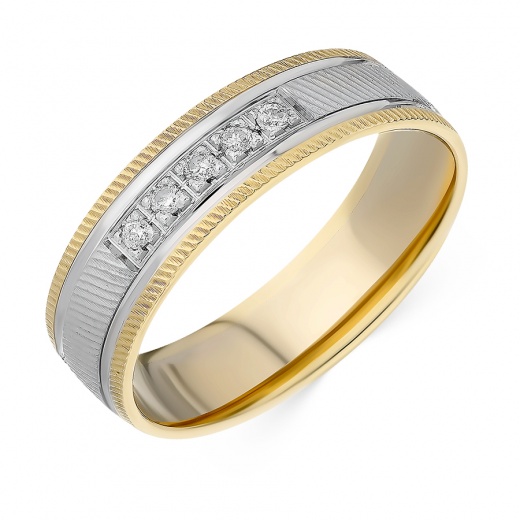 Кольцо обручальное из комбинированного золота 585 пробы c 5 бриллиантами 054891 фото 1