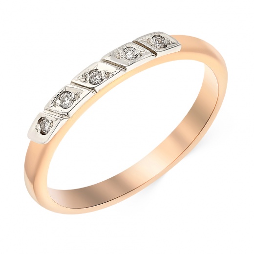 Кольцо обручальное из комбинированного золота 585 пробы c 5 бриллиантами 043516 фото 1