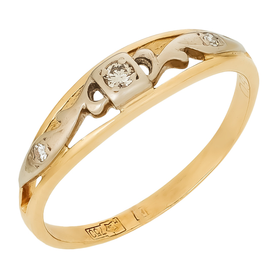 Кольцо из комбинированного золота 750 пробы c 3 бриллиантами, Л30134977 за 24 720 ₽