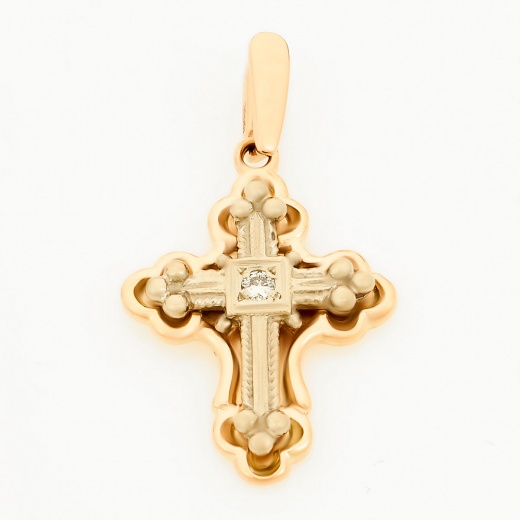Крестик из комбинированного золота 585 пробы c 1 бриллиантом Л33084604 фото 1