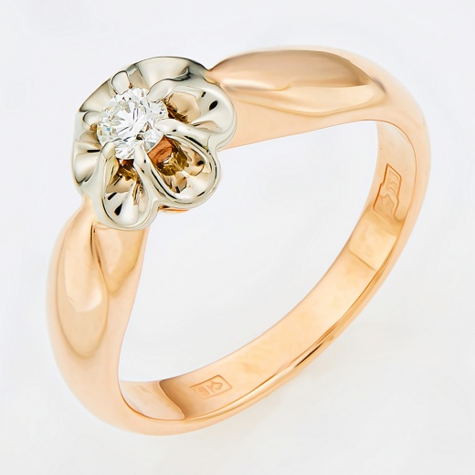 Кольцо из комбинированного золота 583 пробы c 1 бриллиантом Л04074985 фото 1