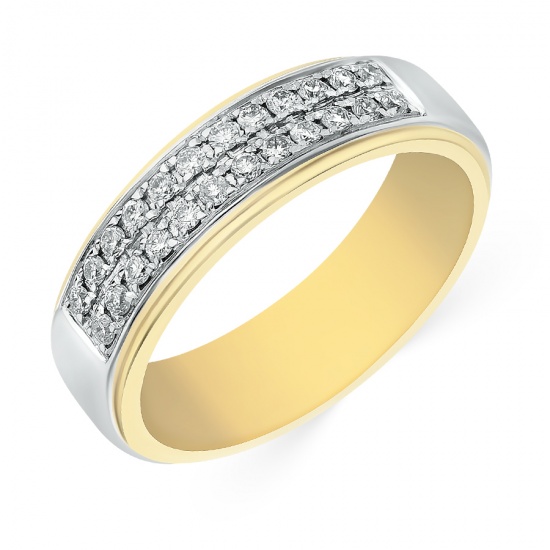Кольцо обручальное из комбинированного золота 585 пробы c 24 бриллиантами