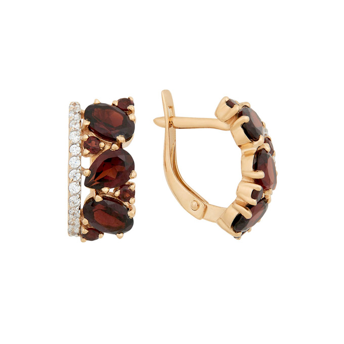 Серьги из золота 585 пробы с гранатами и фианитами, Л 0617 0882 за 45000