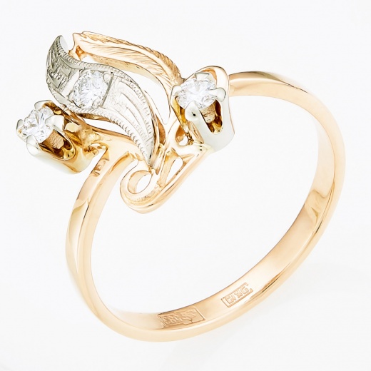 Кольцо из комбинированного золота 583 пробы c 3 бриллиантами Л58034578 фото 1