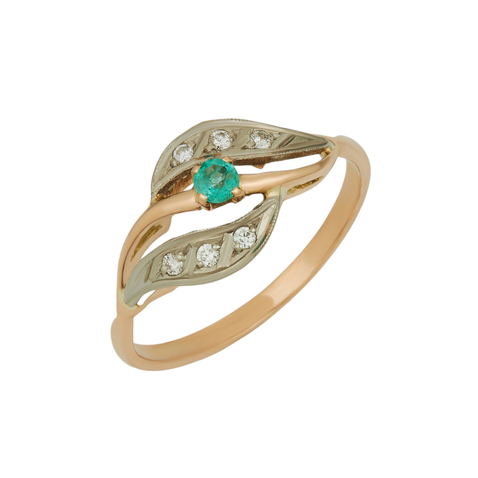 Кольцо из золота 585 пробы c изумрудом и бриллиантами, Л 3208 3381 за 31120