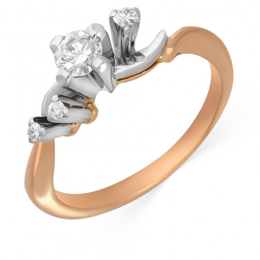 Кольцо из комбинированного золота 585 пробы c 4 бриллиантами, Л43014152 за 34 000 ₽