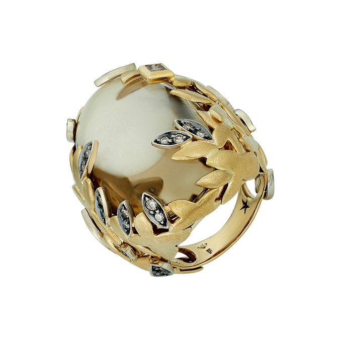 Кольцо из золота 750 пробы c кварцем и бриллиантами