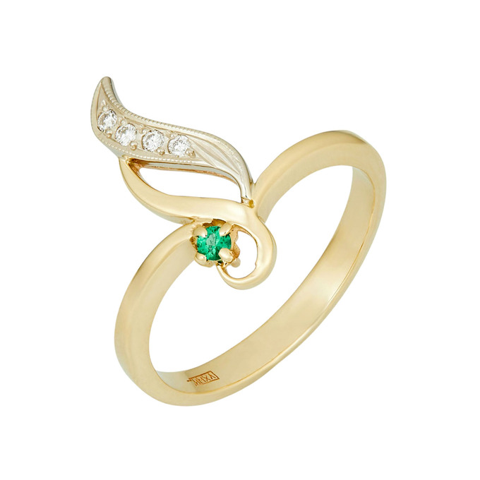 Кольцо из золота 585 пробы c изумрудом и бриллиантами, Л 0408 8550 за 33500