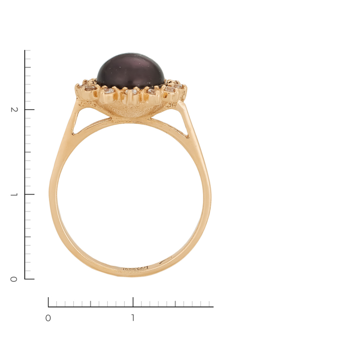 Кольцо из красного золота 585 пробы c 1 культ. жемчугом и 12 фианитами, Л 3013 6507 за 31200