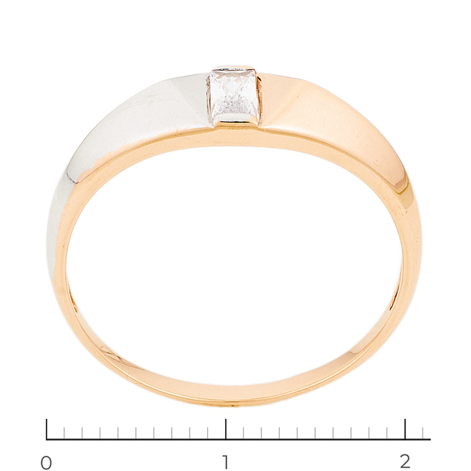 Кольцо из комбинированного золота 585 пробы c 1 фианитом