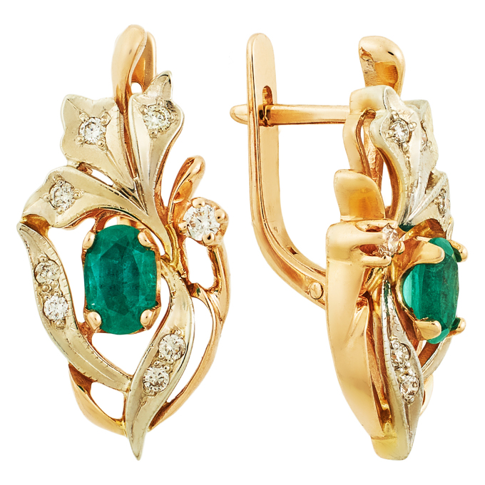Серьги из золота 585 пробы c изумрудами и бриллиантами, Л 2912 2117 за 116320