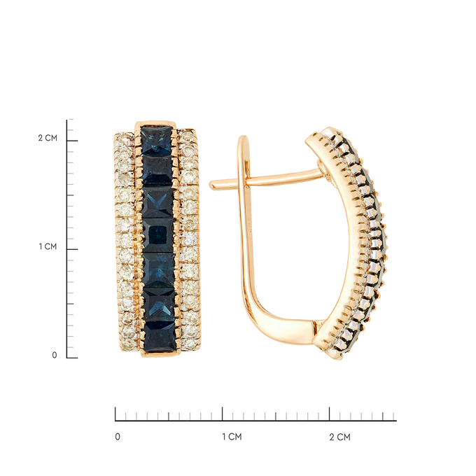 Серьги из золота 585 пробы c 60 бриллиантами и 14 сапфирами, Л 3308 8840 за 96775