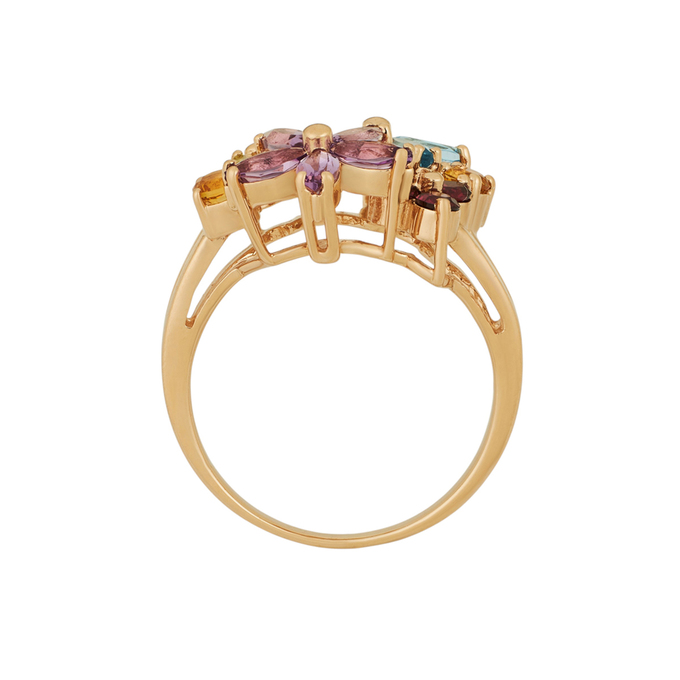 Кольцо из золота 585 пробы c топазами, аметистами, цитринами, хризолитами и родолитами