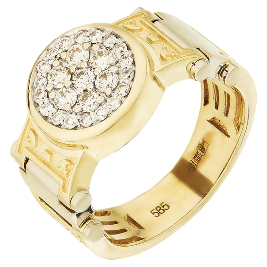 Кольцо из комбинированного золота 585 пробы c 25 бриллиантами