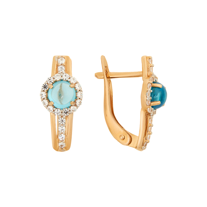 Серьги из золота 585 пробы c фианитами и синтетическими камнями