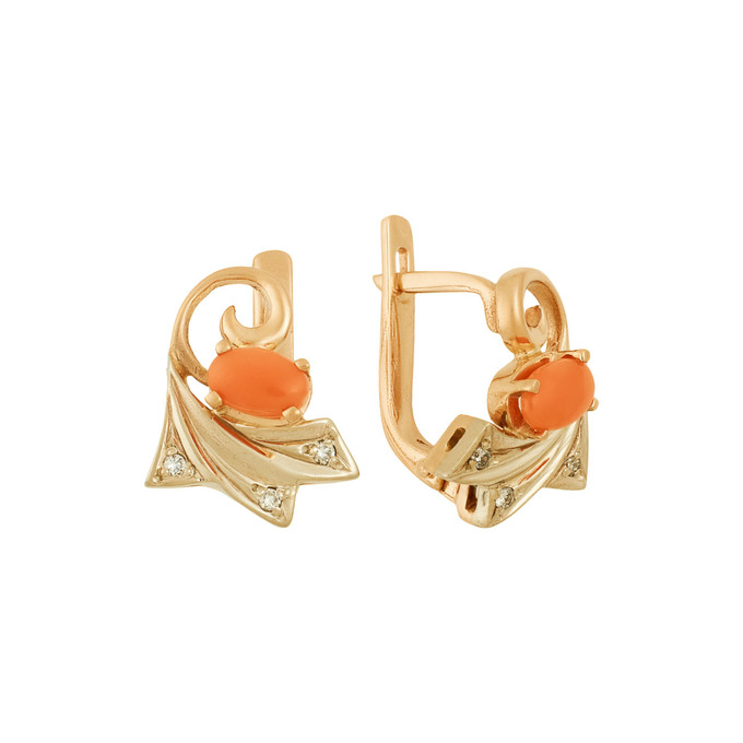 Серьги из золота 585 пробы c бриллиантами и кораллами, Ц О007 2435 за 65600