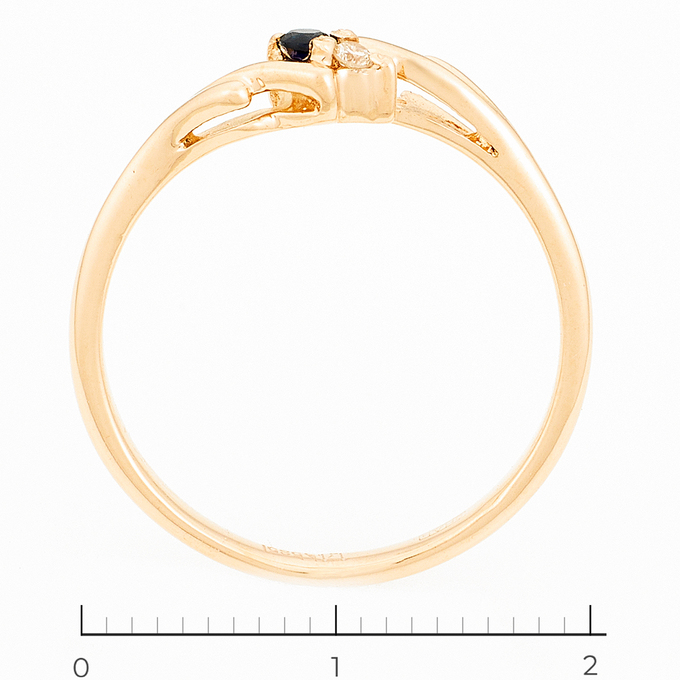 Кольцо из красного золота 585 пробы c 1 бриллиантом и 1 сапфиром