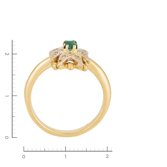 Кольцо из комбинированного золота 585 пробы c 8 бриллиантами и 1 изумрудом, Л06161765 за 38400