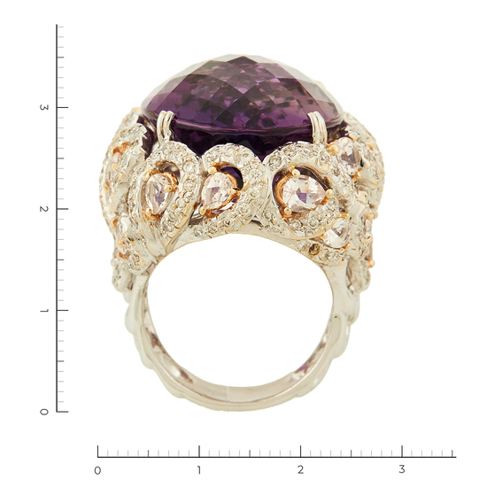 Кольцо из комбинированного золота 750 пробы c 20 роз. кварцами и 178 бриллиантами и 1 аметистом, Л66011141 за 247000