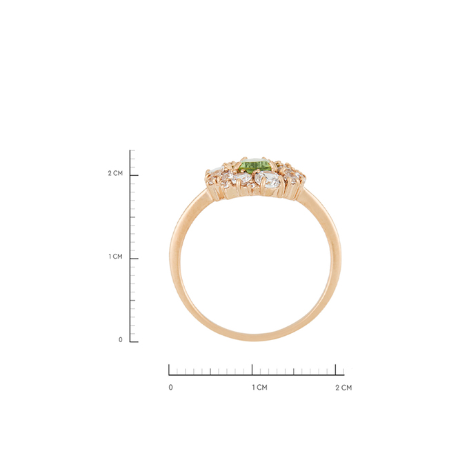 Кольцо из золота 585 пробы c 1 хризолитом и 25 фианитами, Л 4807 3128 за 28000