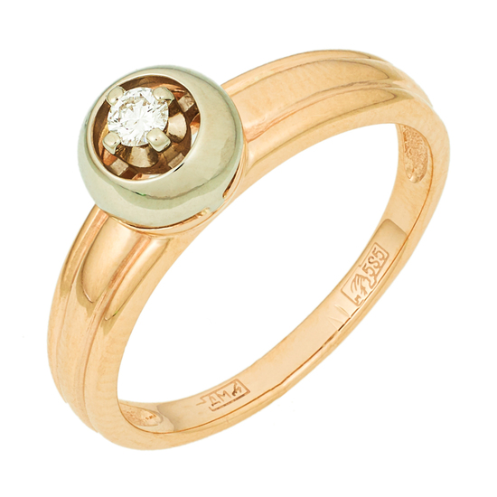 Кольцо из комбинированного золота 585 пробы c 1 бриллиантом, Л08083030 за 21950