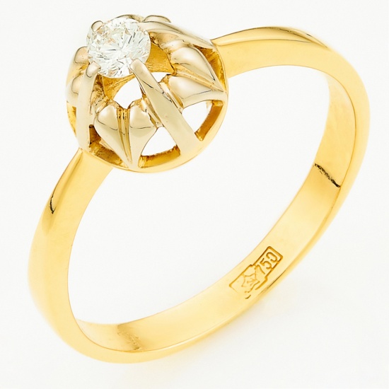 Кольцо из желтого золота 750 пробы c 1 бриллиантом
