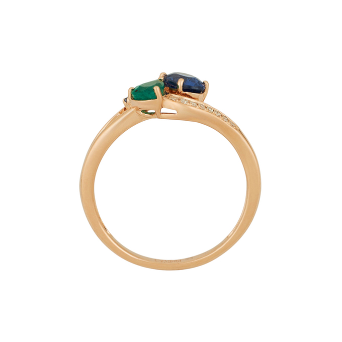 Кольцо из золота 585 пробы c сапфирами, изумрудом и бриллиантами, Л 7502 8610 за 44800