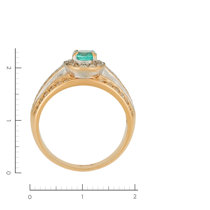 Кольцо из комбинированного золота 585 пробы c 1 изумрудом и 54 бриллиантами, Л 0408 2392 за 73200