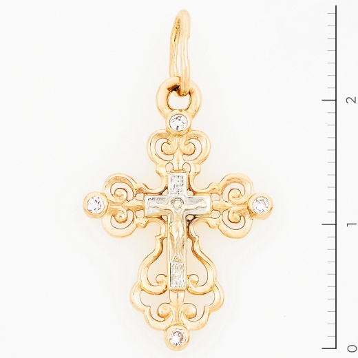 Купить крестик из комбинированного золота 585 пробы c фианитами в Москве(арт. Л25077326) в интернет магазине Залог Успеха
