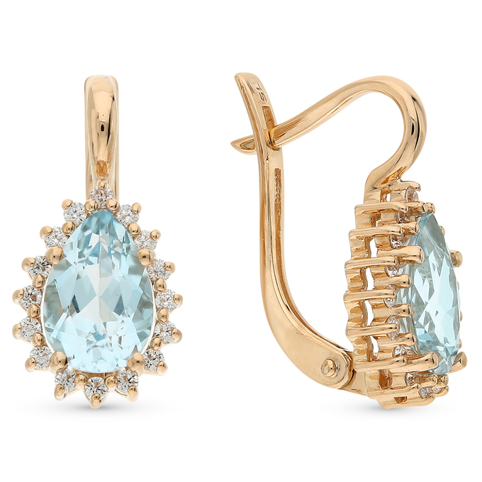 Серьги золото, 585, 3 к.,3,95 гр. (чистый вес 3,221 гр.); Топаз, Фианит