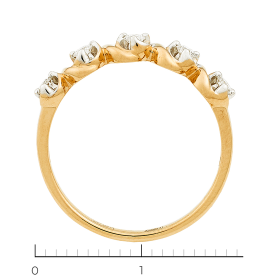 Кольцо из комбинированного золота 585 пробы c 5 бриллиантами, Л28089074 за 14340