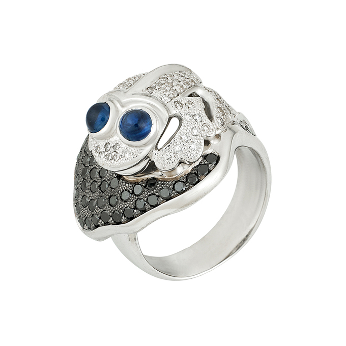 Кольцо из золота 585 пробы c сапфирами и бриллиантами